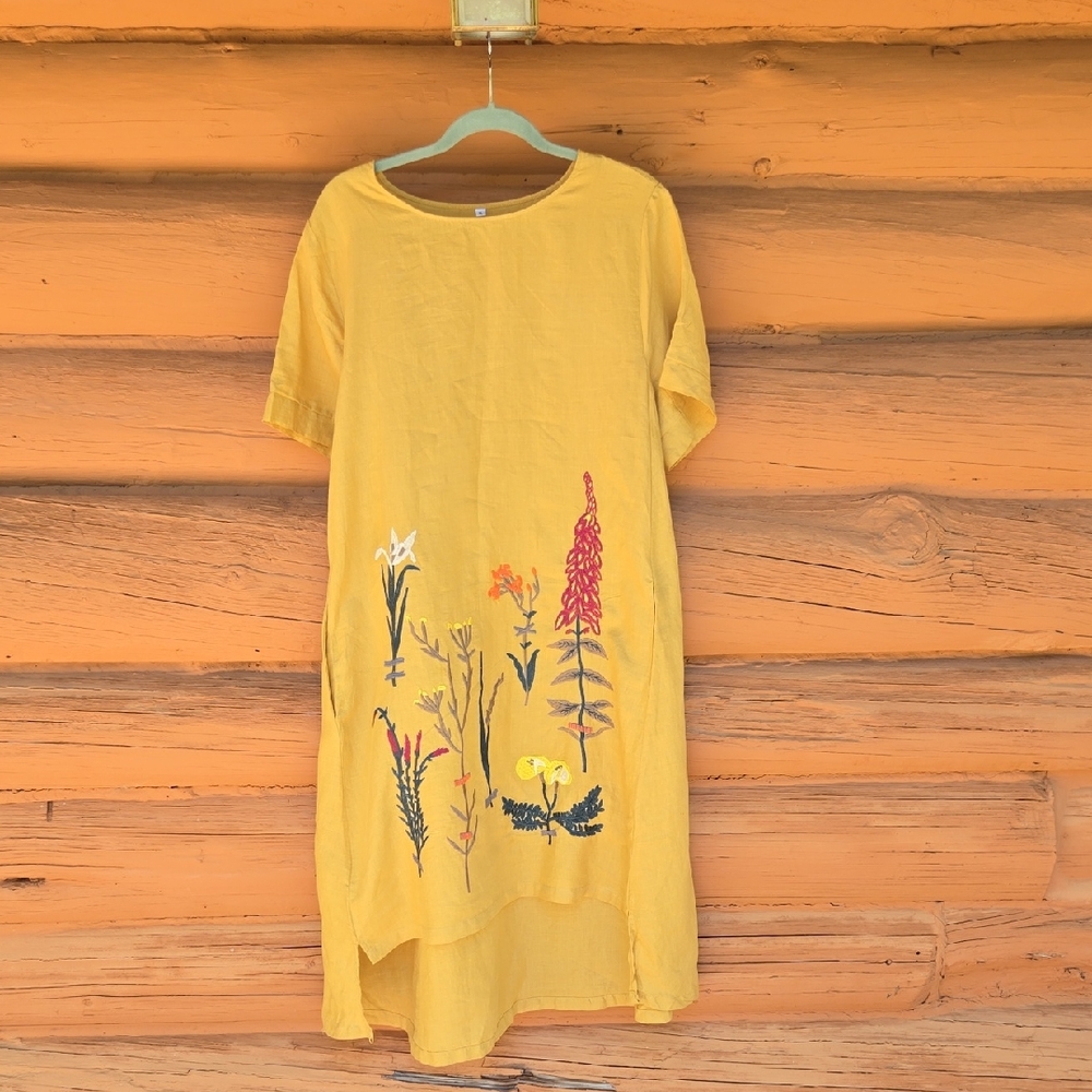 Yellow Floral Embroidered Dress